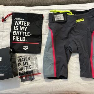 Arena Men's Performance Swim Trunks - Dark Gray with Pink Highlights